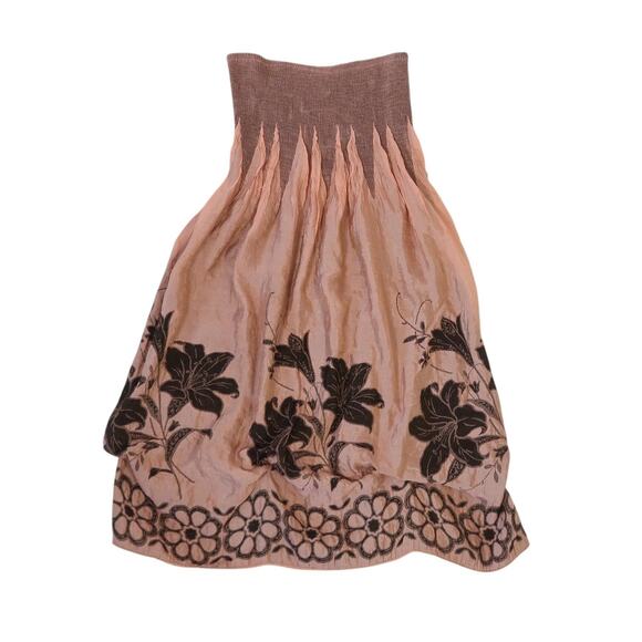 Lapis Pink-Tan and Black Floral Smocked Convertible Skirt Strapless Dress - Picture 1 of 7